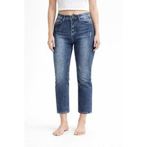 Dsquared Distressed Blue Slim Fit Jeans Womens 30 With Maple Leaf Logo